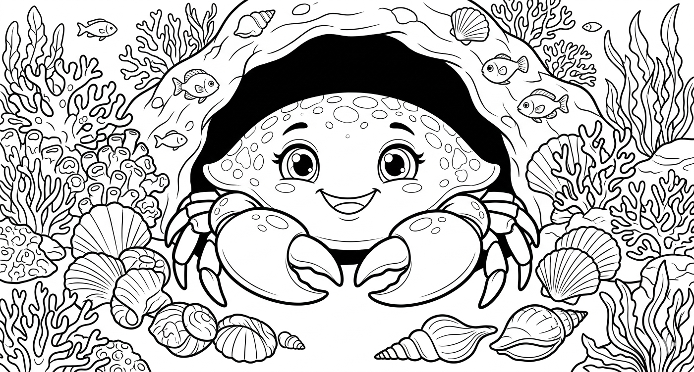 Ausmalbild Krabbe Kinder Meer