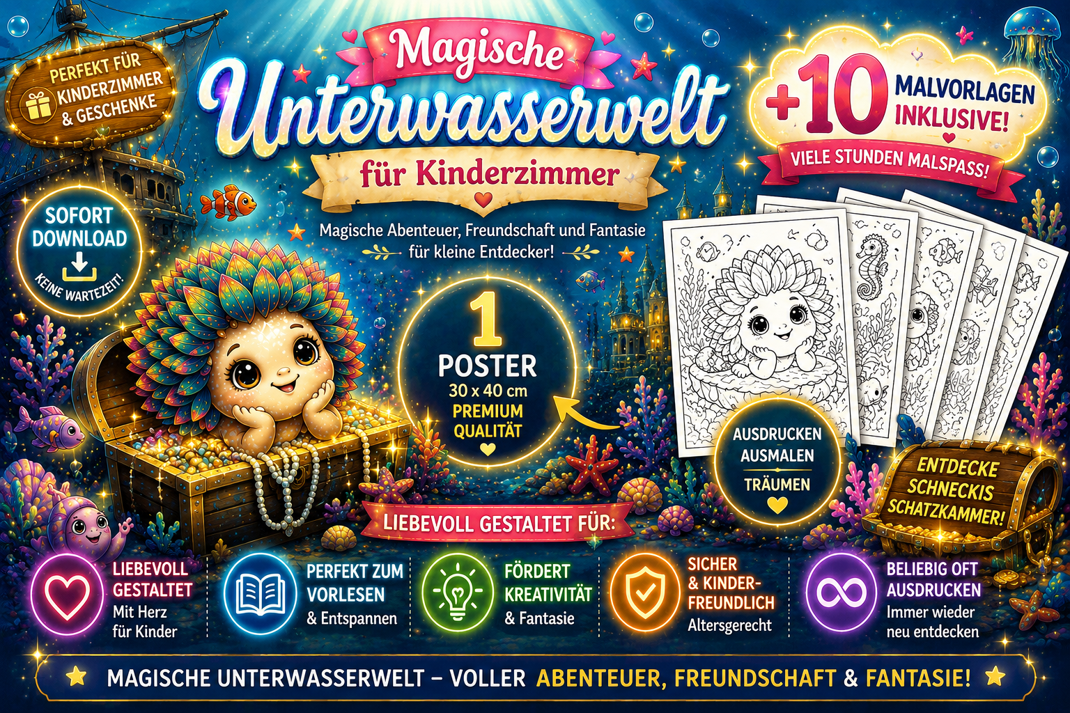 Schnecki Poster und Ausmalbilder Bundle